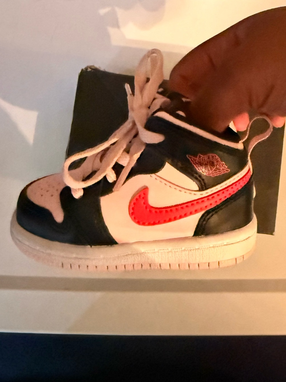 Jordan Kids' Pink and Black High-Top Sneakers with Red Swoosh - Picture 3 of 4